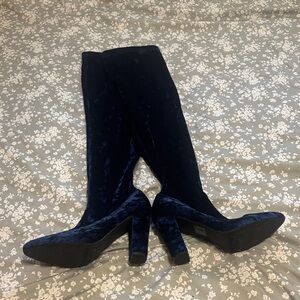 Velvet Knee-High Boots in Deep Blue Goth Whimsygoth Luxe Rocker Sz 8.5